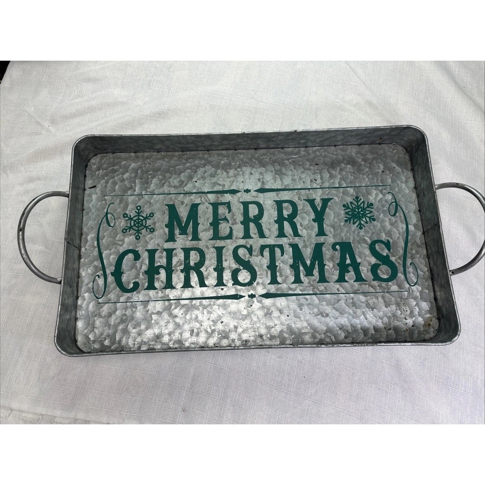 Merry Christmas Galvanized Metal Serving Tray Wall Decor Rustic Farmhouse‎ 22in